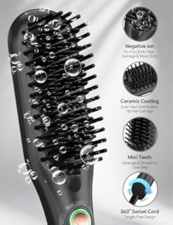 LANDOT Mini Brosse Lissante, Fer à Lisser Portable 2 en 1, Revêtement Ionique Céramique, Résultats Lissés Brillants Sans Frisottis, Idéale Cheveux Courts-Mi-Longs, Voyage & Domicile