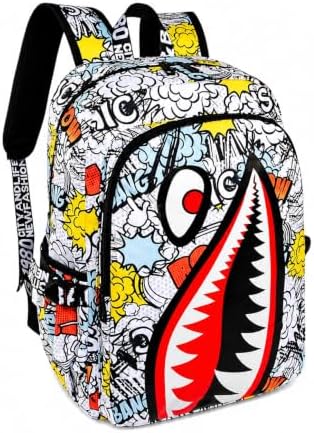 Shark Mouth Backpack, Galaxy Print, School Bag with Teeth Design, Multiple Patterns Available (Explosive) - 1