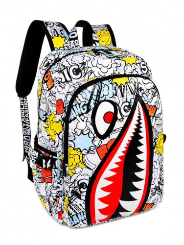 Shark Mouth Backpack, Galaxy Print, School Bag with Teeth Design, Multiple Patterns Available (Explosive)