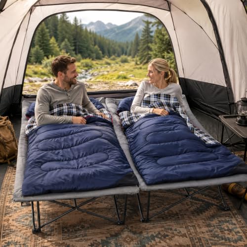 Image of RedSwing 2 Person Camping Cot for Adults, Grey with Sleeping Bags 2pcs