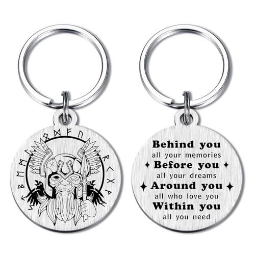 Image of Alotozo Norse Viking Keychain for Men Women - Compass, Tree of Life, Wolf, Odin, Ravens Mythology Gift for Birthday Christmas
