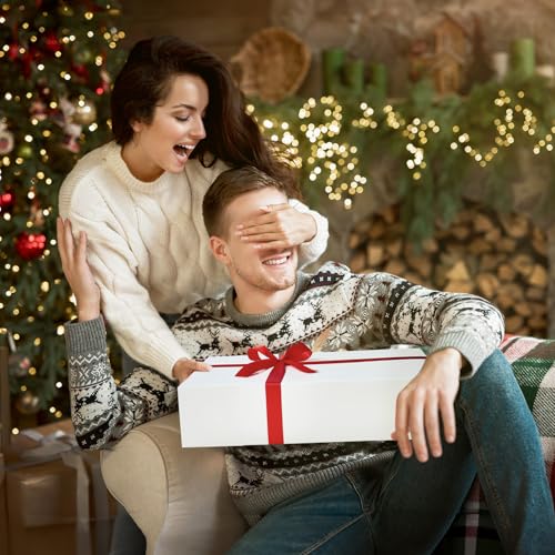 YANGTE 12 Premium Gift Boxes with Lids for Presents, Extra Large White Boxes for Wrapping Gifts, 4-inch Deep Clothing Gift Boxes for Robe, Sweater, Shirt and Christams Gift