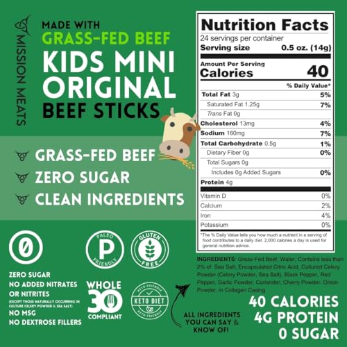 Est. 2015 Mission Meats Mission Meats Kids Mini Beef Sticks – 100% Grass Fed Beef Sticks, Toddler Snacks, Healthy Snacks For Kids, Kids Meat Sticks, Paleo, Nut Free thumb #2