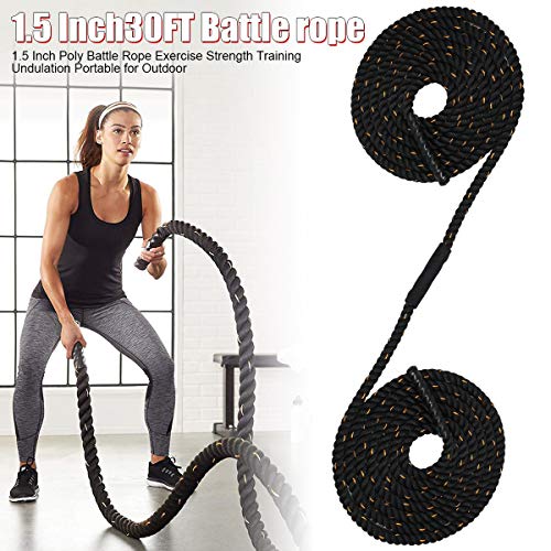 FIXMSV 1.5 Inch Polyester 30ft Battle Rope Exercise Workouts Strength Training Undulation Heavy Ropes for Exercise Training Battle Ropes Battle Exercise Rope Workout Rope… (30FT)