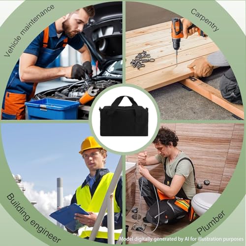 Image of Small Tool Bag, Close Top Wide Mouth Tool Organizer Bag, Large Capacity Tool Bags for Men, Canvas Tool Storage Bag for Storage Handbag for Screwdrivers, Wrench, Pliers Repair Hand Tools (12 Inch)