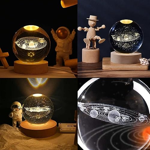 Image of 3D Galaxy Crystal Ball Night Lamp with Wooden LED Base, Solar System Crystal Ball Night Light, Unique Gift Items for Women & Men, Home Decor Showpiece, Birthday Gift Ideas