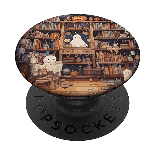 Cute Ghost Reading Books Halloween PopSockets Adhesive PopGrip