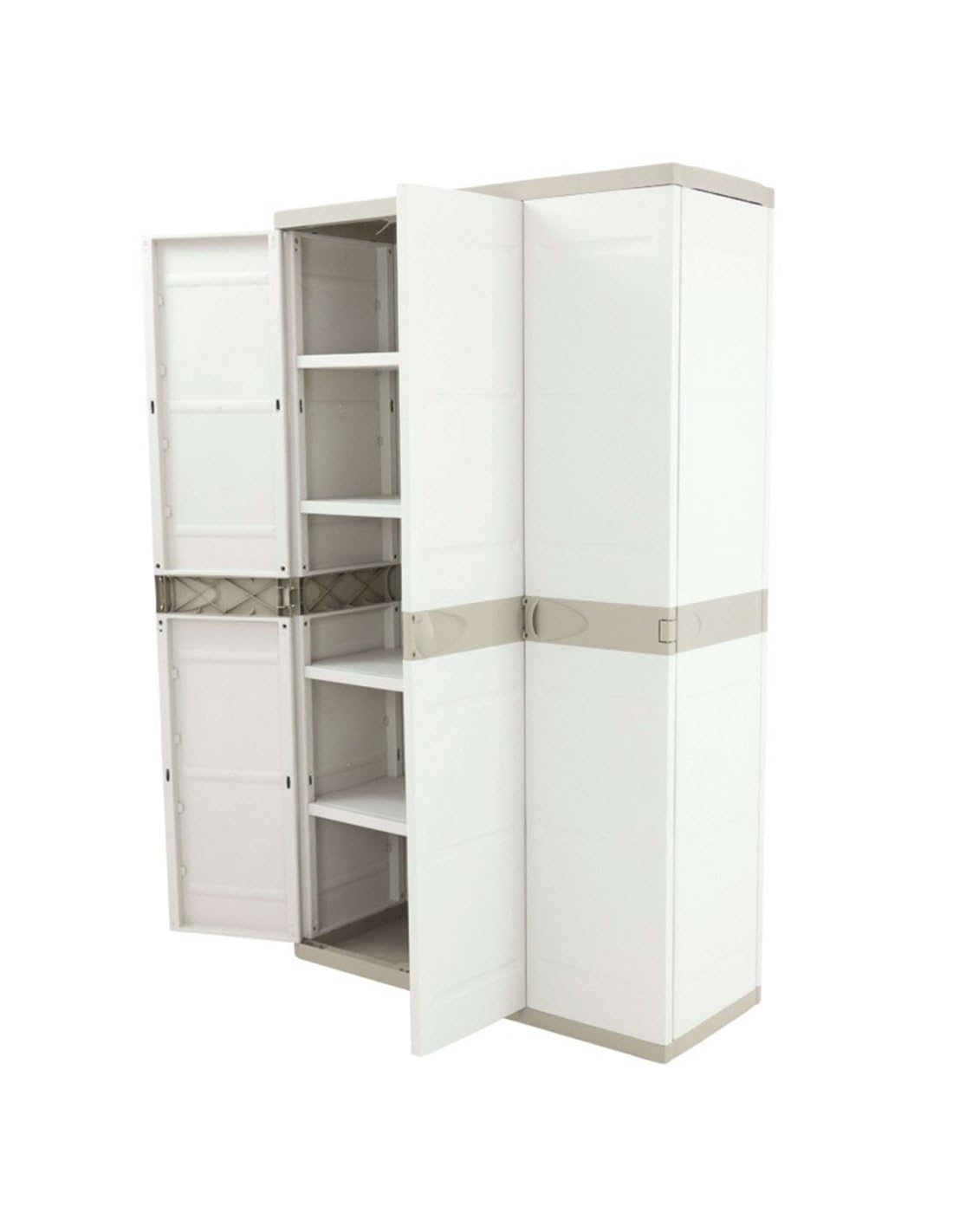 Jardin202 - Armario de Resina con Escobero | 3 Puertas y 4 Estantes | Almacenaje Exterior | Titanium Beige o Negro | 105x44x176 cm | (Beige)
