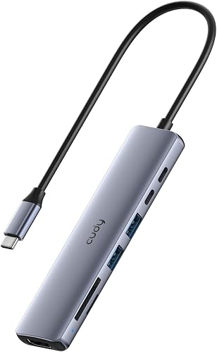 Cudy USB C HUB 7-in-1 Multiport Adapter with 4K HDMI, 1 SD Slot, 1 TF Slot, 2 USB-A 3.2, 1 USB-C 3.2, 100W PD, Compatible with MacBook, Surface, iPad, UH407