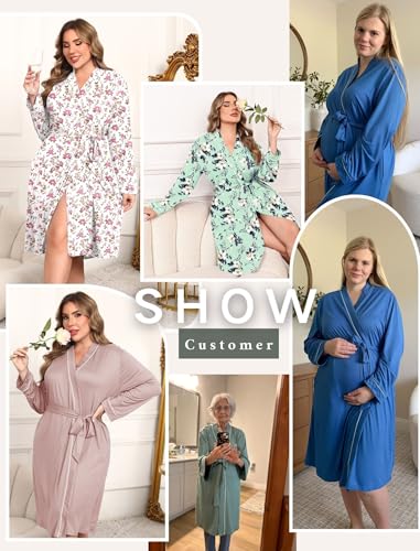 Image of Ekouaer Plus Size Robes for Women Soft Bathrobe V Neck Soft Maternity Robe