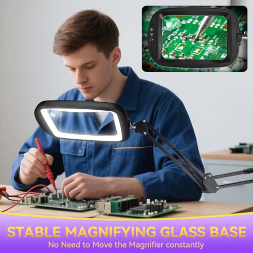 Image of 30x10x Extra Large Floor Magnifier with Light and Stand, 7 Inch Height Adjustable Floor Magnifier Lamp, 2-in-1 Illuminated Magnifiers for Close Work, Sewing, Crafts, Hobby
