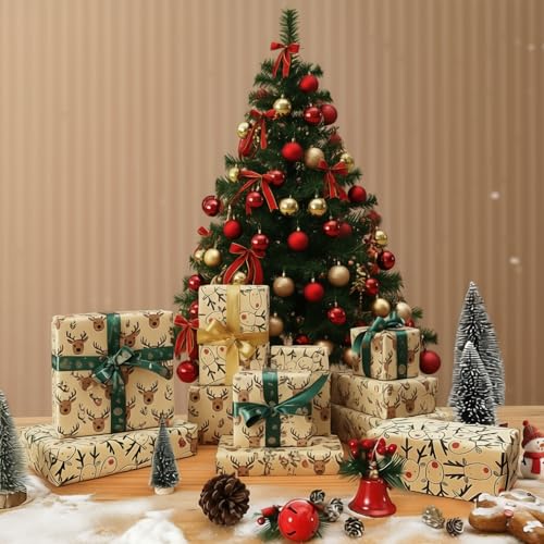 Christmas Wrapping Paper Roll,43cm*15m christmas paper,Recyclable Elk head Kraft Paper for Boxes Wrap,Gift Wrapping for Christmas,ECO-friendly Present Decorations -Elk head (Deer head) - Image 3