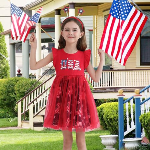 Girls 4th of July Dress Toddler Girl American Flag Dresses Independence Day Outfits Summer Patriotic Clothes4