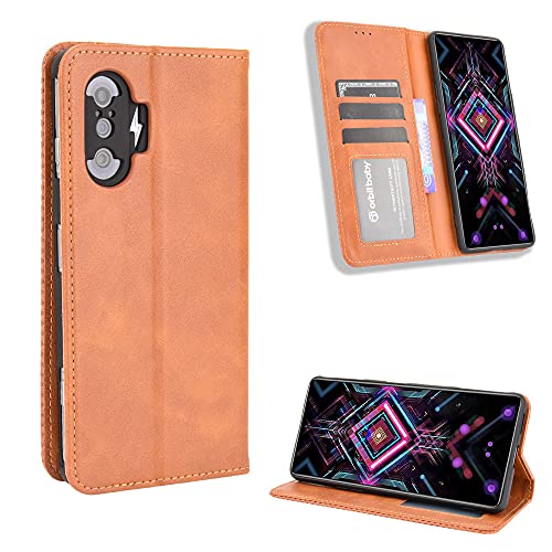 �P�[�X�J�o�[ �Ή��@�� for Redmi K40 Gaming 5G,�Ή��@�� for Xiaomi Poco F3 GT 5G �P�[�XPU���U�[�t���b�v�L�b�N�X�^���h�E�H���b�g�J�[�h�X���b�g�}�O�l�e�B�b�N�� Brown