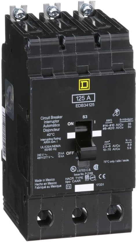 SCHNEIDER ELECTRIC 480Y/277-VOLT 125-AMP EDB34125 Miniature Circuit Breaker 480Y/277V 125A, Black