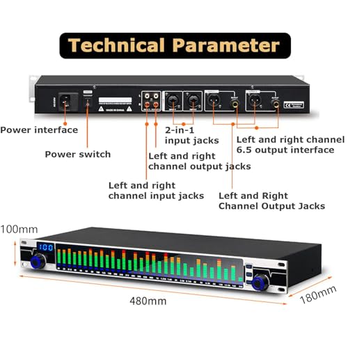 Ecualizador de 31 bandas: procesador de sonido HD con 10 modos preestablecidos, sintonización de frecuencia independiente, claridad DSP para estudios de grabación