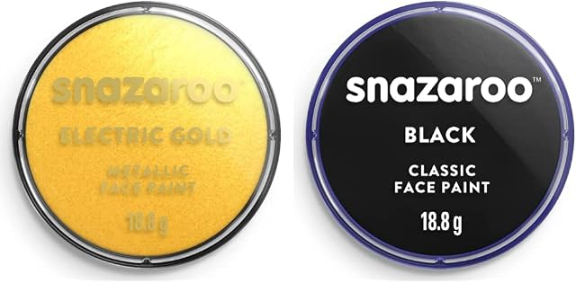 Snazaroo Face and Body Paint, 18 ml - Metallic Gold ( Individual Colour) & Classic Face and Body Paint, Black, 18 ml, Professional Water Based, Single Cake Makeup Supplies for Adults