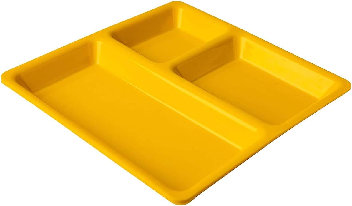 Food-Grade Plastic 3 in 1 Compartments Pav Bhaji Plate Dinner Plates Serving Plates Yellow Set of 6