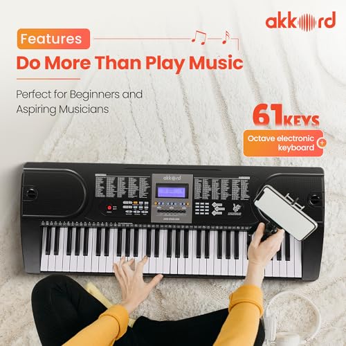 Akkord AKD 61KB 61-Key Octave Electronic Keyboard with adapter- LCD Display| USB Input| Mic |Music Sheet Stand | 255 Rhythms | 255 Timbres | 24 Demos - Image 2 thumbnail