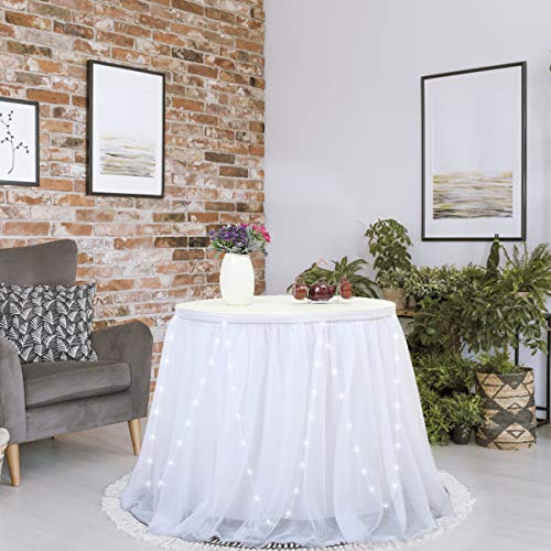HBBMAGIC Tule tafelrok, witte led, tutu tafelrok, wit, 183 x 76 cm, snoeptafel, tafelkleed, tule voor verjaardag… - Image 6