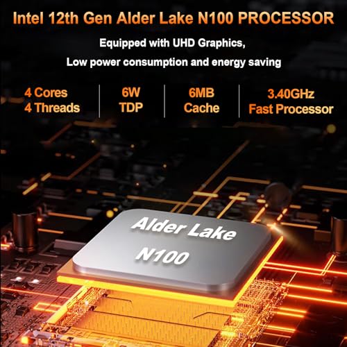 Image of Mini PC 12th Gen Alder Lake-N100(up to 3.4GHz), Dual LAN Mini Computers 12GB DDR5 512GB M.2 SSD, Mini Desktop Computer Support 4K UHD Triple Display /WiFi 5 /BT 5.0, Micro PC for Office /Business