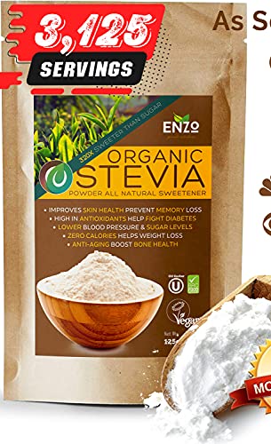 Organic Stevia Powder 125g SuperSweet (4.4oz / 3125-Servings) - Premium USDA Certified All Natural Alternative-Sweetener 320x Sugar Free Non-GMO 0 Calories Vegan No Aftertaste Kosher