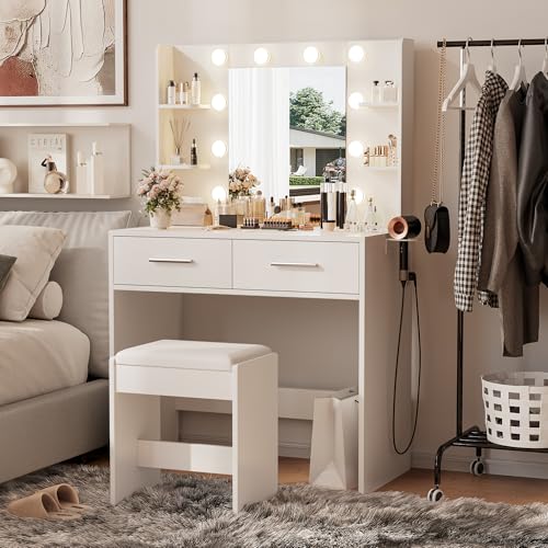 image for Furmax Make up Vanity Desk with Mirror and Power Outlet, Vanity with 3