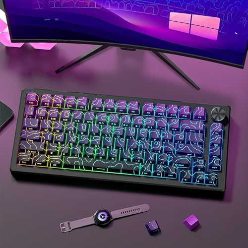Image of dagaladoo Topographic keycaps Line Backlit Gradient Purple keycaps Shine Through Keyboard Keys Side Printed Key caps Cherry Profile keycap Set for 61 /64 /66 /68 /71 /75 /84 /87 /100 Mechanical Keyboards