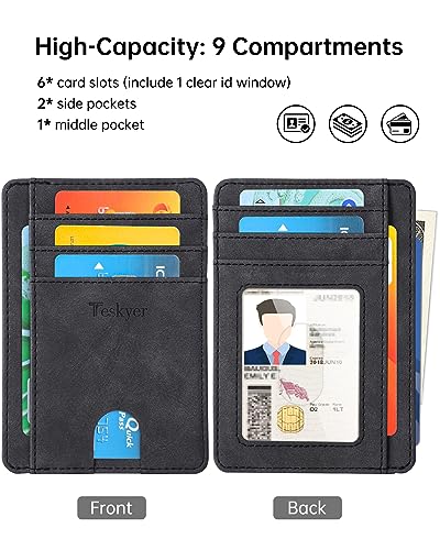 Image of Teskyer Slim Minimalist Wallet for Men, RFID Front Pocket Card Holder | Ultra Slim Front Pocket Design, 8 Card Slots, RFID Protection, Smooth Faux Leather for Everyday Carry