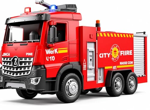 Image of Friction Powered Fire Truck Toy for Kids - 1:16 City Rescue Vehicle with Lights, Sounds & Real Water Spray | Diecast Fire Engine Toy for Boys & Girls Age 3+(Fire Water Spray)