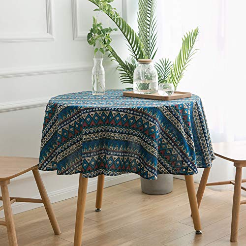 Nappe lin coton bleue anti-rayures 150x150 pour table basse propre