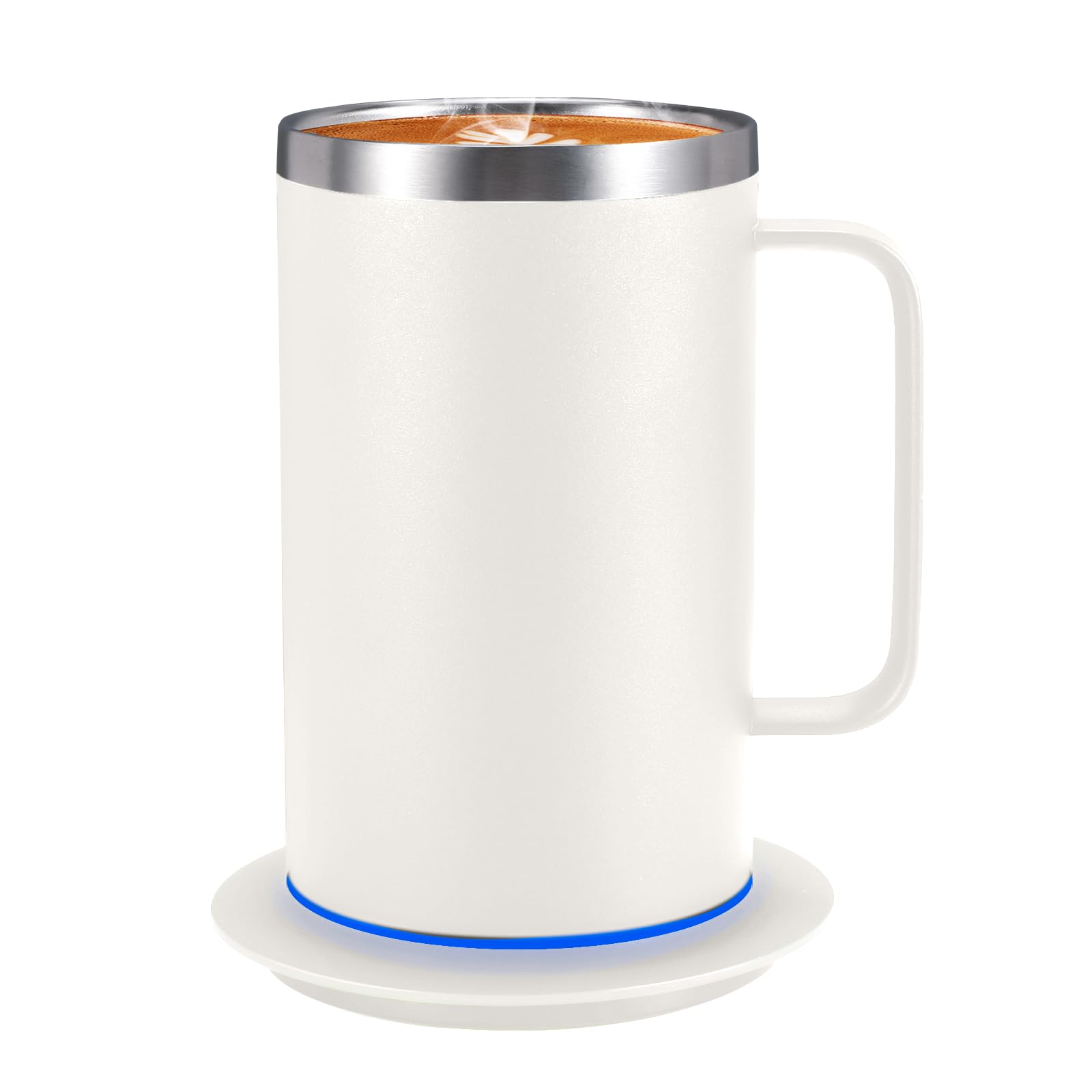 Zhenglu USB Self Heating Coffee Mug, Large Heated Mug & Coffee Warmer Set, 131°F Temperature Control Cup with Lid for Desk Home Office (Off White-17oz)