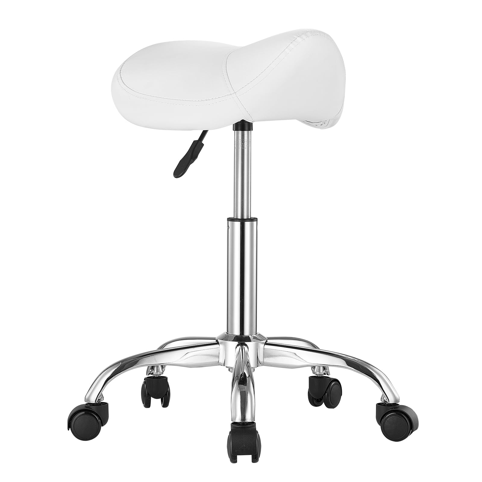 VEVOR Taburete Giratorio de Altura Ajustable de 55-71 cm, Carga de 204 kg, Taburete de Trabajo, Silla de Montar Giratoria Ergonómica de Cuero de PU Engrosada para Salón SPA Clínica de Masaje, Blanco