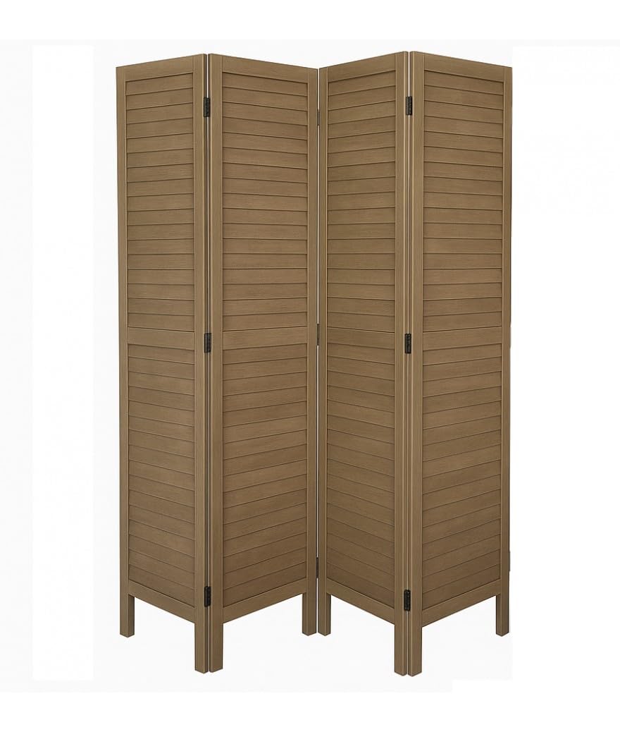 Paravent persienne de 4 pans en Bois, Coloris Brun - Dim : H170 x L160cm - PEGANE -