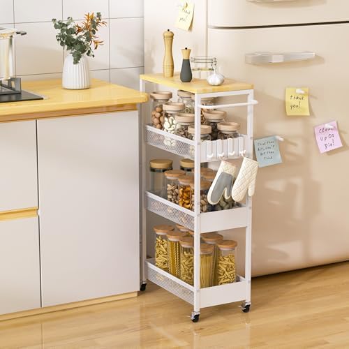 Slim Rolling Storage Cart, 4 Tier Metal Narrow Utility Cart with ...