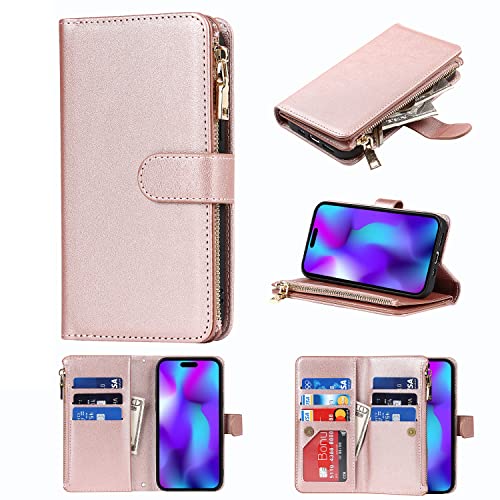 Cavor For Iphone 14 Pro Max Case Wallet For Women Men,Phone Case For Iphone 14 Pro Max Crossbody Case With Strap And Stand,Leather Shockproof Magnetic Protective Cover,Rose Gold #TOP7