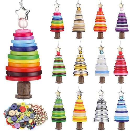 VioraWhite 12 Set DIY Christmas Tree Buttons for Crafts with Beads and...