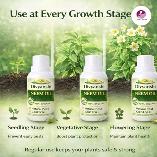 Image of Divayanshi Neem Oil for Plants | 100% Organic Cold Pressed Concentrate | Natural Insecticide & Pest Control Spray for Indoor & Outdoor Plants | Controls Aphids, Mealybugs & Fungal Issues-100ml