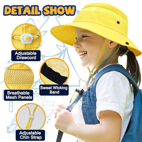 Image of Outdoor Kids Sun Hat for Boys Girls Wide Brim Mesh Bucket Hat UPF 50+ Sun Protection Breathable Summer Fishing Safari Hat