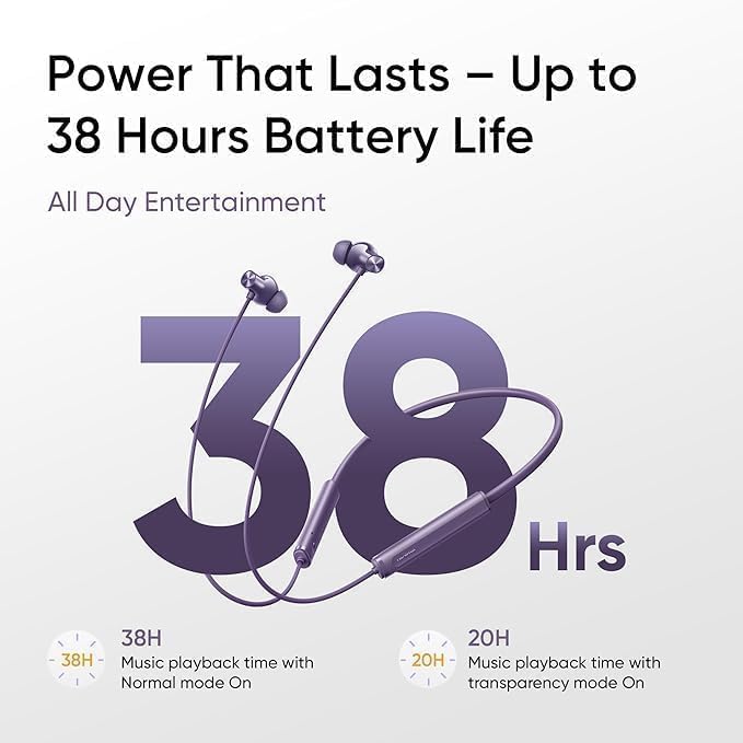 Image of Buds Wireless 5 ANC Neckband Compatible with Realme in Ear Bluetooth,50dB ANC, 13.6mm Dynamic Bass Driver,360 Spatial Audio,45ms Low Latency,Upto 38hrs Playback, Dual Device Connection (Purple)