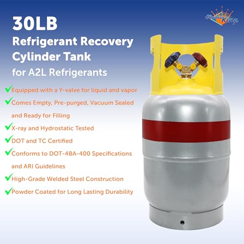Flame King 30LB A2L Refrigerant Recovery Cylinder Tank, 400 PSI, Dual Y-Valve Liquid/Vapor, Heavy-Duty Steel, HVAC Recovery & Storage - Image 2