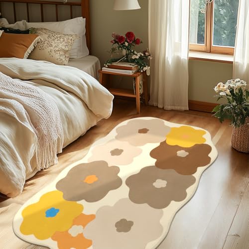 Tapete decorativo beige 3x5 con forma floral irregular miniatura 5