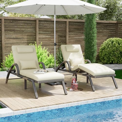 Meissalivve Outdoor Lounge Chairs Set Of 2, Pool Lounge Chairs With Adjustable 5 Position Backrest & Leg Support, Pe Rattan Chaise Lounge Patio Chairs For Backyard Porch Deck thumb #6