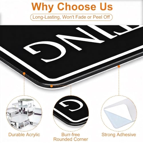 Image of MOWPOG 2 Pack No Soliciting Sign Sticker for House Front Door, Black /White | 7.9 inchx2.8 inch Thick Acrylic, Strong Self-Adhesive, Weatherproof & Sturdy, for Home, Office, Wall, Keep Solicitors Away