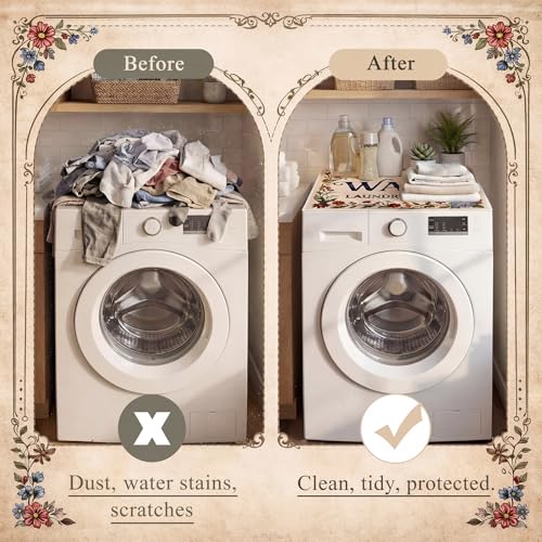Teenyyou 2 Pcs Washer and Dryer Covers Top Protector Mat Non Slip Washing Machine Dustproof Quick Drying Protective Dust Cover Pad for Laundry Room Kitchen (26 x 26 Inch,Vintage Wildflowers) by Teenyyou - Image 6