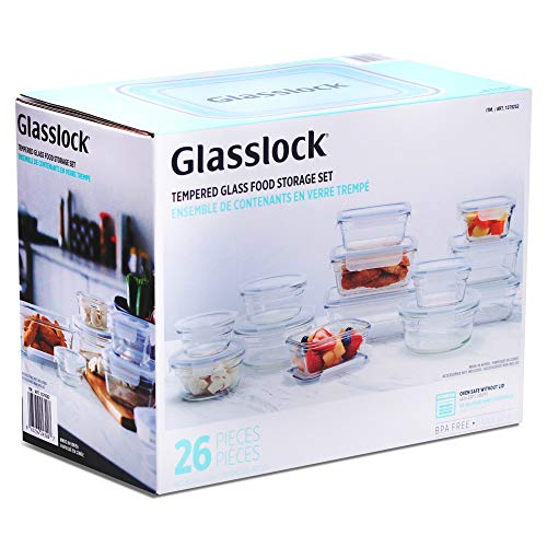 Glasslock - Juego de 26 piezas de almacenamiento de alimentos de vidrio templado para horno y microondas Cover