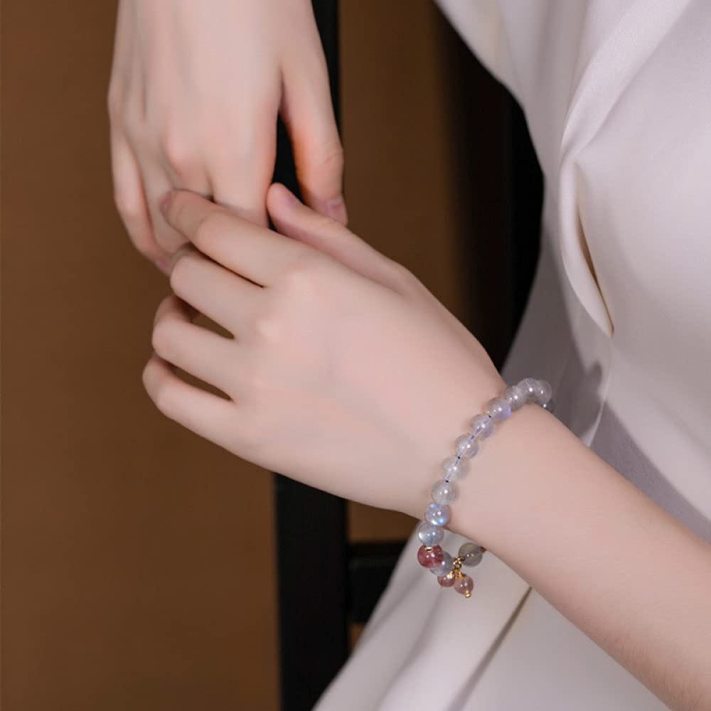Girls Accessories Bracciale in Argento Sterling 925 Vintage per Donna Semplice Cristallo di Fragola Perline di Pietra di Luna Fascino Classico di Gioielli Spiaggia Estiva Birthday Gift