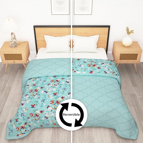 Image of Double Bed Comforter 180 GSM (220x250 CM) | Reversible Comforter Set Double Bed | AC Comforter Double Bed Cotton | All Season Comforter Double Bed Set | Quilt Blanket - Blue
