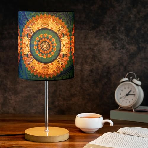 Image of KOLOROBIA Table Lamp with Wooden Base for Night Reading, Bed Room,Home & Decor (14 Inch Height, 1 Floor Lamp, Base, Shade & Bulb, Wire, Plug & Holder)- Cylindrical lamp-Egyptian Tranquility