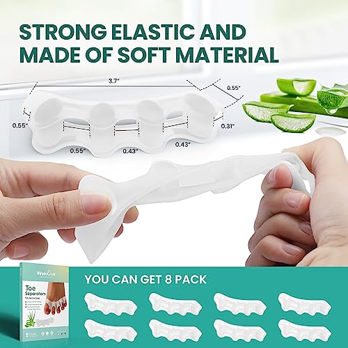 Welnove Zehenspreizer zur Korrektur der Zehen – 8er-Pack Silikon-Zehenspreizer für Füße von Männern und Frauen – mit Aloe Vera angereicherte Zehenglätter für Ballenzehen und Hammerzehen